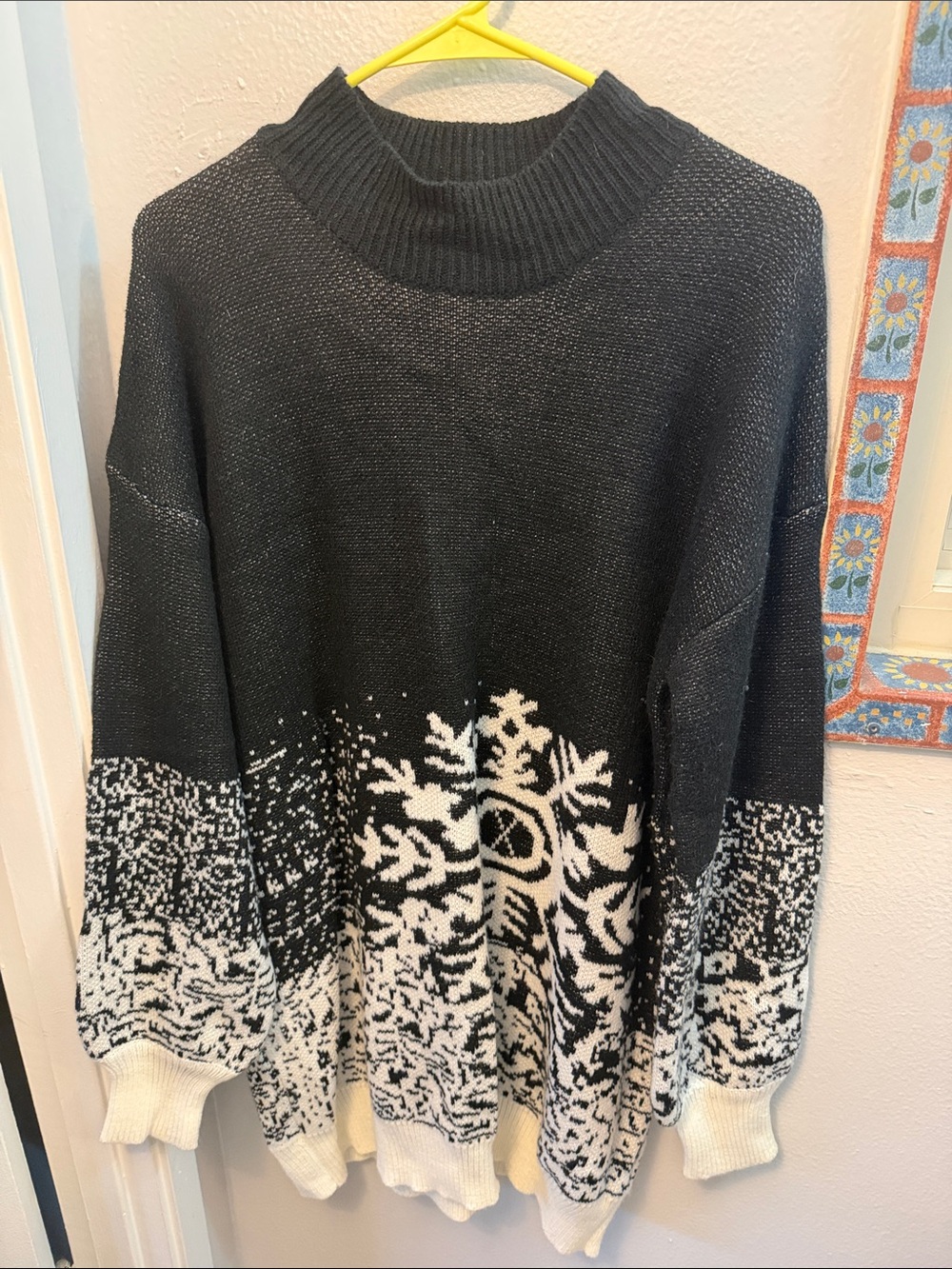 Black and White Snowflake Knit Sweater Dress - Women